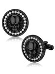 Bandmax Shining Cubic Zirconia Black Skull Cufflinks for Men Stainless Steel Skull Skeleton Cuff Links Shirt Studs Mens Skull Accessory