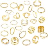 23/28/33pcs Vintage Gold Knuckle Rings Set, Trendy Aesthetic Stackable Ring Adjustable Rings for Women Teen Gold Rings Boho Butterfly Snake Stackable Finger Rings for Women Girls (Gold Ring-28Pcs#2)