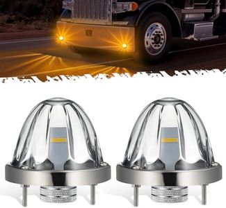 Partsam 2Pcs Glass Watermelon Lights [Patent Pending] Clear Lens Amber LED Side Marker Turn Signal Lights with Bezel Replacement for Kenworth Peterbilt Freightliner Trucks
