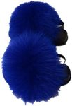 LVCOMEFF Girls Toddler Boy Real Fox Fur Sandals with Back Strap Flats Shoes Fluffy Fuzzy for Kid Child (royal blue, numeric_13)