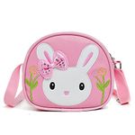 RONGTENG Little Girl Bunny Purse Cartoon Bow Rabbit Shoulder Crossbody Bag PU Leather Bag Wallet Handbag, Pink