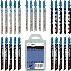 AIKENSAI 30-Piece T101B T144D T111C T118A Jigsaw Blades T Shank for Wood Plastic Metal Assorted Jig Saw Blade Set Compatible with RYOBI Milwaukee Makita Bosch DeWalt etc