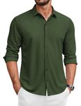 COOFANDY Men's Untucked Wrinkle Free Shirts Casual Long Sleeve Button Up Shirts Dark Army Green