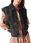 Tanming Women's Denim Vest Cap Sleeve Casual Jean Jacket Oversized Button Down Jean Waistcoat(Black-L)