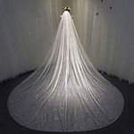 Aukmla Elegant Cathedral Veil Long Wedding Veil Sparking Exquisite Soft Tulle with Silver Dotted Glitter for Bridal Veils (White, 59' Width)