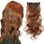 iLUU 20"/100g Wavy Curly Synthetic Clip in Hair Extensions 7 Individual Pieces Clip on Hair Extension #30 Reddish Brown 16Clips Hairpiece for Women Multiple Styles Party