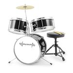 World Rhythm WR-601 3 Piece Junior Kids Drum Set, with 12" Bass Drum, Throne and Drumsticks - Black