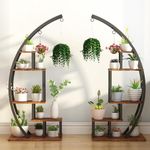 GAOMON 5 Tier Large Plant Stand Indoor, Half Moon Plant Shelf Ladder Flower Pot Stand Rack, Multi-Purpose Curved Flower Display Holder with Hanging for Home Patio Lawn Garden Balcony, Brown