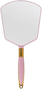 YCHMIR Hand Mirror, Handheld Mirror with Handle，Barber Hairdressing Handheld Mirrorfor for Salon 6 x 13 inch Pink-Square