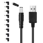 XINYUWIN 5FT USB to DC Power Cable 5.5 2.1mm Barrel Jack with 10 Connectors Adapter for DJ Controller, HUB Splitter, LED Lights, Electronic Devices Routers Speakers LCD CCTV Cameras TV Box