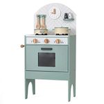 Hooga Toy Kitchen, Wooden Play Kitchen With Realistic Oven, Tea Towel Rail, Clock and Salt Pepper Pots, Mint Kitchen Playset With Utensils and Interactive Dials