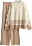 Tanming Women's Lounge Sets 2 Piece Outfits Knitted Pullover Sweater Tops Wide Leg Pants Tracksuit (LightKhaki-M)