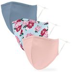 Weddingstar 3 Pack Adult Washable Cloth Face Mask Reusable and Adjustable with Filter Pocket - Blue Modern Floral