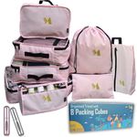 Murmush Eco 8 Packing Cubes for Suitcases – Travel Packing Cubes for Backpack, Sturdy Suitcase Organizer Bags, YKK Zips Travel Organiser Packing Bags with 2 Perfume Atomizers & a Packing List, Pink