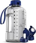 AQUAFIT 2 Litre Water Bottle with Straw - Water Bottle 2L with Time Marker - Half Gallon Big Water Bottle with Straw - Large Water Bottle For Gym - Clear