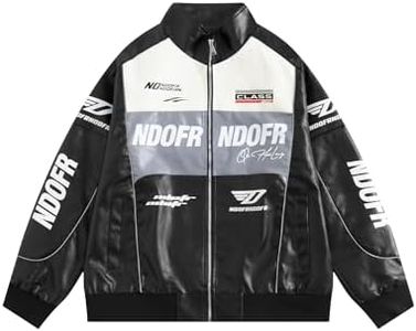 Vamtac Mens Bomber Jacket Oversized Faux Leather Jacket Y2k Casual Vintage Racing Motorcycle Coat Fall Winter 2025