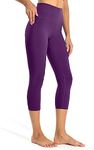 Colorfulkoala Women's High Waisted Yoga Capris 21" Inseam Leggings with Pockets, Deep Violet, X-Small