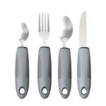 Jetisva Easy Grip Cutlery Set of 4 Gray Disability Aids with Knife Fork Spoon Large Wide Handled Arthritis Hands Aids Cutlery Adaptive Eating Drinking Utensils for Disabled People Elderly Parkinson