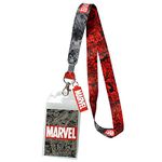 Marvel Lanyard ID Badge Holder, 2" Rubber Charm Pendant With Raised Script And 2 Sided Vintage Comic Strip Pattern