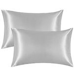 EHEYCIGA Satin Pillow Cases 2 Pack Light Grey, Silky Pillowcases for hair and skin with Envelope Closure, Standard Size, 50x75 cm