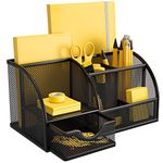 Pipishell Mesh Desk Organizer Multifunctional Desktop Organizer Office Supplies Holder With 6 Compartments And 1 Shoes Drawer For Home, Office, School, Classroom, Workshop, Black