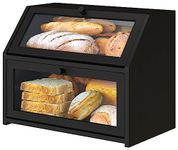 Vriccc Black Bread Box for Kitchen Counter, Large Bread Storage Container, Double Layer Bamboo Wooden Large Capacity Bread Storage Bin