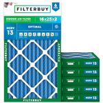 Filterbuy 16x25x2 Air Filter MERV 13 Optimal Defense (6-Pack), Pleated HVAC AC Furnace Air Filters Replacement (Actual Size: 15.50 x 24.50 x 1.75 Inches)