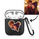 Custom Cute Airpods Case Cover, Funny Personalized Photo Silicone Apple AirPods Black Case with keychain, Photo Gift for Girl Boy Women Men Birthday Xmas Valentines Best Friends