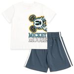 Disney Mickey Mouse Donald Duck Goofy Pluto Baby T-Shirt and Mesh Shorts Outfit Set Infant to Little Kid, White, 5T