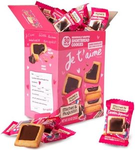 Michel et Augustin Chocolate Cookie Squares, Valentine’s Chocolate Gift Box, Dark Chocolate & Sea Salt French Shortbread Cookies, Valentine’s Candy Bulk, Individually Wrapped, 30-Pack