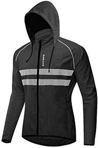 WOSAWE Packable Cycling Jacket Hooded Running Coat Lightweight Biking Windbreaker, Black with Hood XXX-large