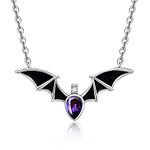 Halloween Bat Necklace Sterling Silver for Women Black Ruby Amethyst Sapphire Diamond Cubic Zirconia Choker Vampire Witch Ghost Vintage Gothic Festival Classic Witch Funny Cute Dainty Christmas Gift,
