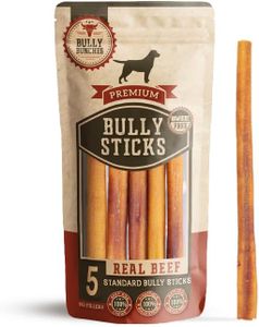 Bully Bunches All Natural Standard 12 Inch Bully Sticks – Odour Free, Rawhide Free, Chemical Free – Safe, Long Lasting Beef Dog Chew Gnaws – Fully Digestible Treat for Small and Medium Dogs, 5 Pk