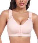 HACI Women's Front Closure Posture Bra Full Coverage Back Support Wireless Comfy Unpadded(Pink,38C)