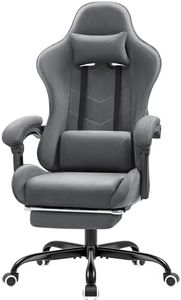 Furmax Fabric Gaming Chair with Footrest, Video Game Chair with Massage Lumbar Support and Adjustable Headrest, Ergonomic Racing Style Computer Chair (Grey)