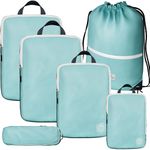 TRIPPED Travel Gear Extra Large Compression Packing Cube 6 Piece Set (Teal and White)