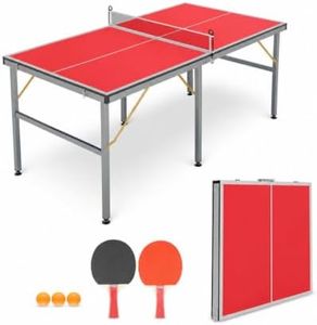 IDEALHOUSE 6 x 3 ft Red Folding Ping Pong Table, Table Tennis Set with Net | Professional Indoor/Outdoor Table Game with Net, 2 Paddles & 3 Balls - Quick 5-Min Assembly for Adults/Teens