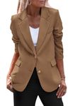 PRETTYGARDEN Women's 2024 Fall Business Casual Blazers Long Sleeve Notch Lapel Trendy Work Office Blazer Jackets Outerwear (Khaki,Large)