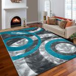 B&B Center Rugs for Living Room - Heavyweight Non Shed Dense Pile Thick Solid Color Circle Design Modern Runner Mats for Hallway - Teal, 160 x 230 cm