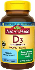 Nature Made Extra Strength Vitamin D3 5000 IU Softgels (125 mcg), 360 Count for Bone Health† Value Size (Packaging May Vary)