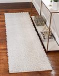 Unique Loom Davos Shag Collection Contemporary Soft Cozy Solid Shag Ivory Runner Rug (2' 2 x 6' 7)