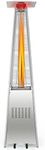 COSTWAY Patio Heater, 42,000 BTU Stainless Steel Pyramid Outdoor Propane Heater with Wheels and Glass Tube, Auto Shut Off Protection, Freestanding Quartz Heater for Backyard, Garden, Silver