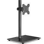 BONTEC Single Arm Monitor Stand for 13-32 Inch Screens, Freestanding Monitor Mount with Glass Base Up to 10 KG, Adjustable Motion Tilt ±75° Swivel ±80° Rotation 360°, VESA 75/100mm