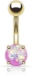 FIFTH CUE 14G Opal Glitter Prong Set Gold IP Over 316L Surgical Steel Belly Button Ring (synthetic opal) - Purple