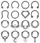 Besteel 16 Pcs Gold Septum Rings 16G Surgical Steel Nose Rings Hoops Small CZ Dangle Horseshoe Septum Clicker Piercing Jewelry Cute Lip Helix Daith Tragus Cartilage Earrings for Women Men 10MM Black,