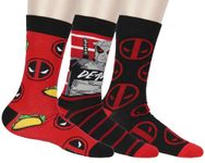 Bioworld Marvel Deadpool The Degenerate Men's 3-Pack Mid-Calf Adult Crew Socks Size 8-12, Multicolored, One Size