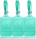 Teskyer Pack of 3 Luggage Tags, PU Leather Luggage Tags for Suitcases, Luggage Labels with Name ID Card, Noticeable, Durable, Travel Accessories, Cyan