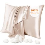 Jaciu 100% Silk Pillowcase, for Hair and Skin, Both Side Mulberry Silk Pillowcase 21 Momme 600 Thread Count with Hidden Zipper Hypoallergenic Soft and Breathable（Beige,Standard：20"x26",1pcs）