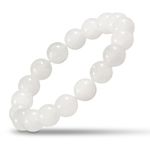 Natural Stretch Jade Bracelet for Women Men 10MM Bead 6.7 Inch to 7.5 inch Healing Crystal Energy Gemstone Bracelet for Women Men Gift (white)