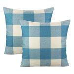 Sky Blue and White Farmhouse Buffalo Plaids Decorative Classic Throw Pillow Covers Retro Checked Cotton Linen Square Cushion Cases Home Decor for Sofa Couch Patio Outdoor 18x18 Set of 2